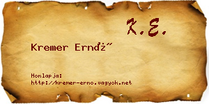 Kremer Ernő névjegykártya
